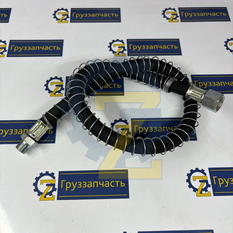 Шланг тормозной 4310 передний (рукав L-770 ГОСТ в тканевой оплетке, в пружине) штуцер-гайка
